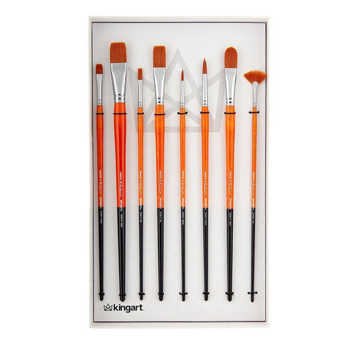 KINGART® Radiant™ Taklon Long Handle Brushes, Gift Box, Set of 8 - KINGART