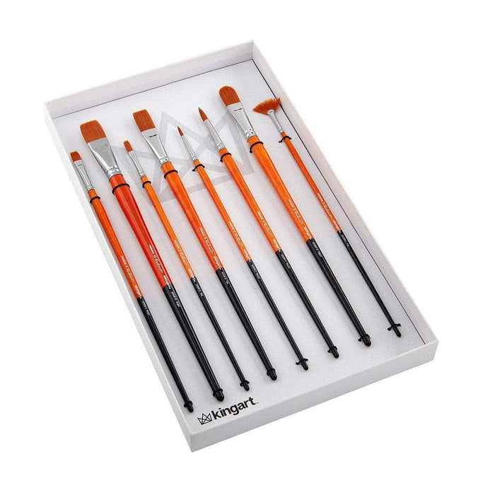 KINGART® Radiant™ Taklon Long Handle Brushes, Gift Box, Set of 8 - KINGART