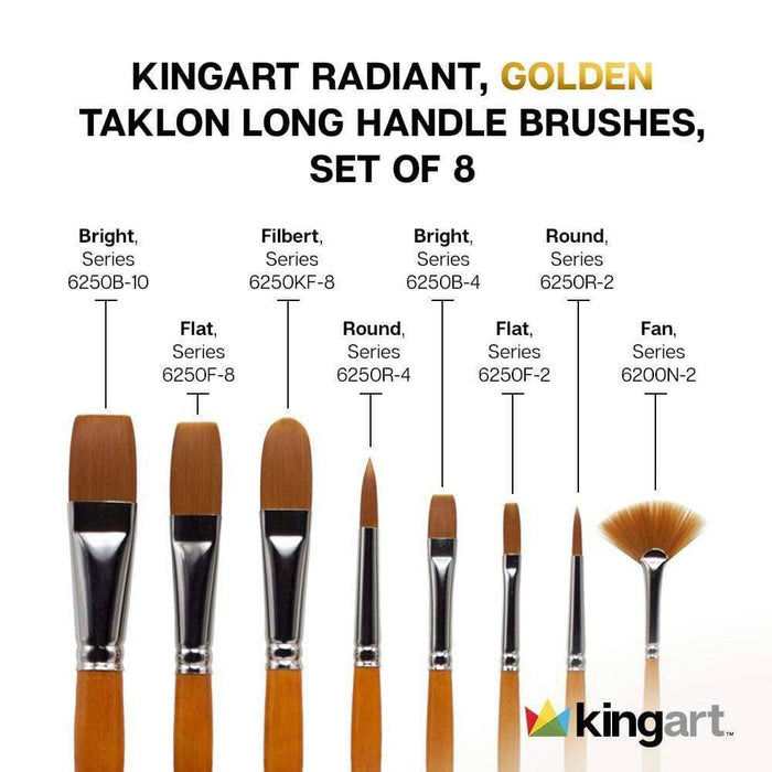 KINGART® Radiant™ Taklon Long Handle Brushes, Gift Box, Set of 8 - KINGART