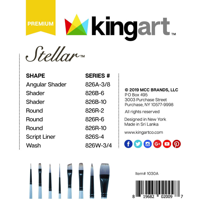 KINGART® Stellar™ Series Synthetic Blend Mixed Media Artist Brushes, Gift Box, Set of 8 - KINGART