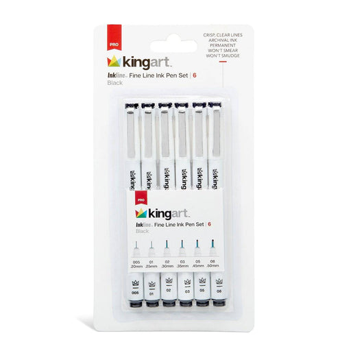 KINGART® Inkline™ Fine Line Art & Graphic Pens, Archival Black Japanese Ink, Set of 6 Unique Tips - KINGART