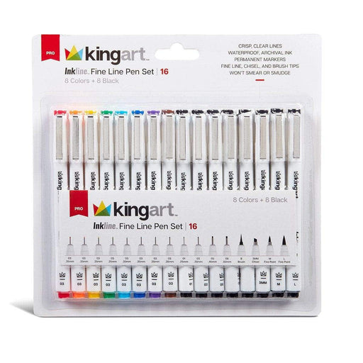 KINGART® Inkline™ Fine Line Art & Graphic Pens, Archival Japanese Ink, Set of 16 Unique Pens - KINGART