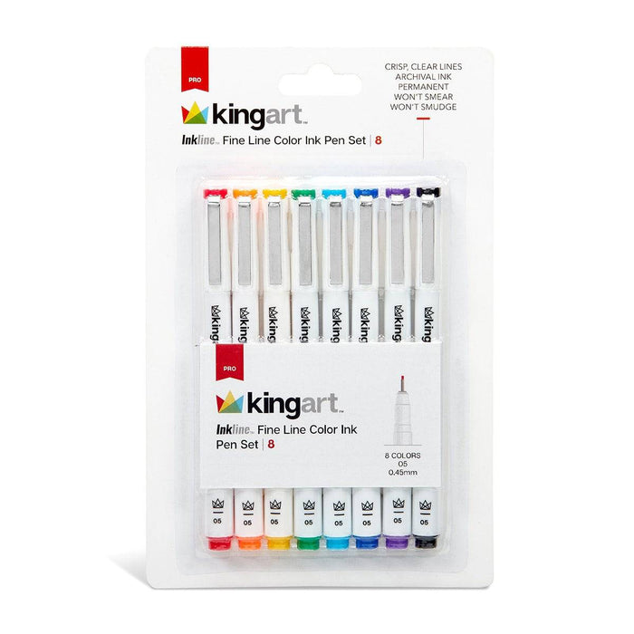 KINGART® Inkline™ Fine Line Art & Graphic Pens, Archival Japanese Ink, Set of 8 Unique Colors, Size 05 - KINGART