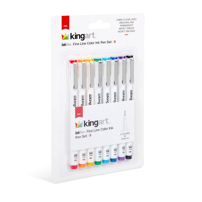 KINGART® Inkline™ Fine Line Art & Graphic Pens, Archival Japanese Ink, Set of 8 Unique Colors, Size 05 - KINGART