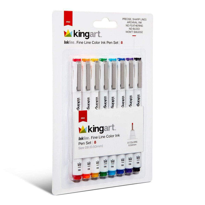 KINGART® Inkline™ Fine Line Art & Graphic Pens, Archival Japanese Ink, Set of 8 Unique Colors, Size 08 - KINGART