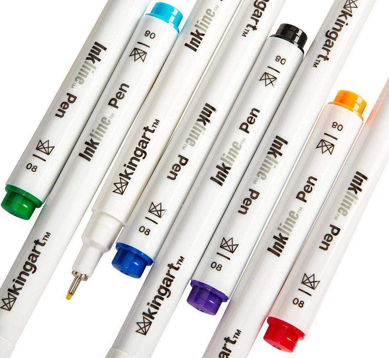 KINGART® Inkline™ Fine Line Art & Graphic Pens, Archival Japanese Ink, Set of 8 Unique Colors, Size 08 - KINGART