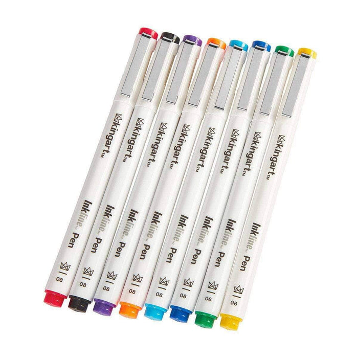 KINGART® Inkline™ Fine Line Art & Graphic Pens, Archival Japanese Ink, Set of 8 Unique Colors, Size 08 - KINGART