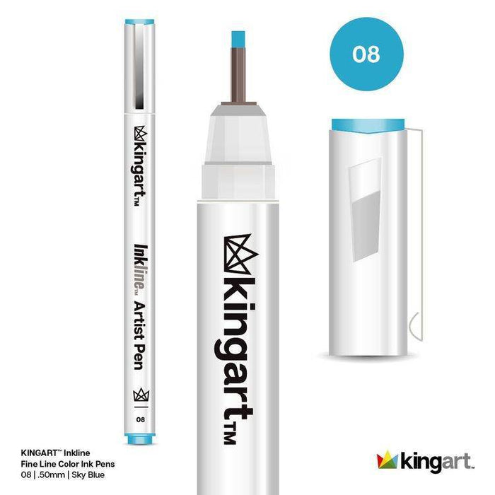 KINGART® Inkline™ Fine Line Art & Graphic Pens, Archival Japanese Ink, Set of 8 Unique Colors, Size 08 - KINGART