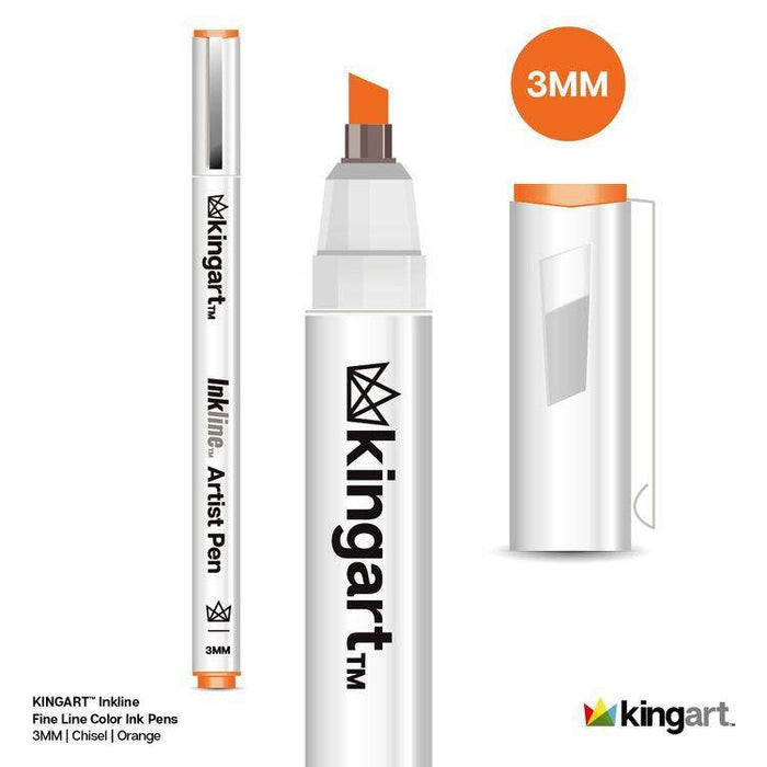 KINGART® Inkline™ Fine Line Art & Graphic Pens, Archival Japanese Ink, Set of 8 Vivid Colors, Size 3mm Chisel Tip - KINGART