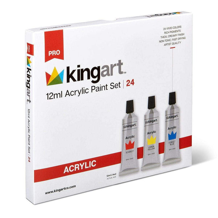 KINGART® PRO Artist Acrylic Paint, 12ml (.4oz), Set of 24 Unique Colors - KINGART