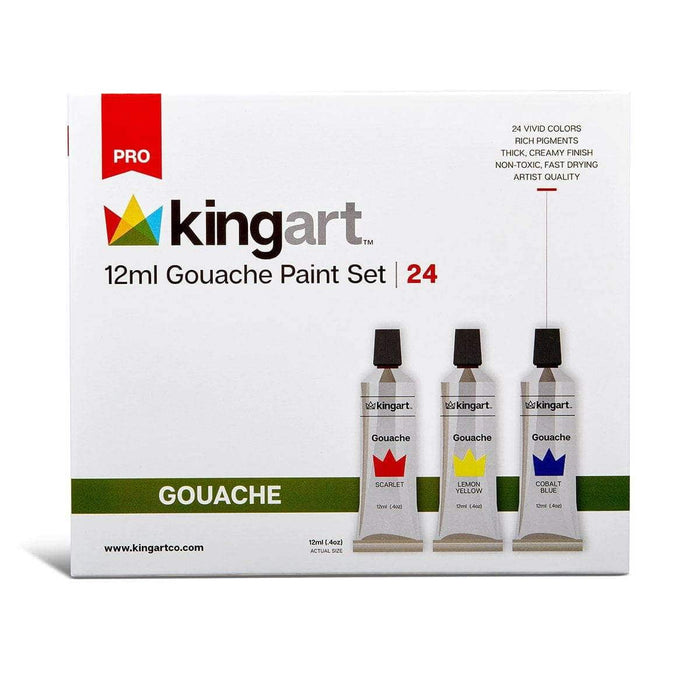 KINGART® PRO Artist Gouache Paint, 12ml (.4oz), Set of 24 Unique Colors - KINGART