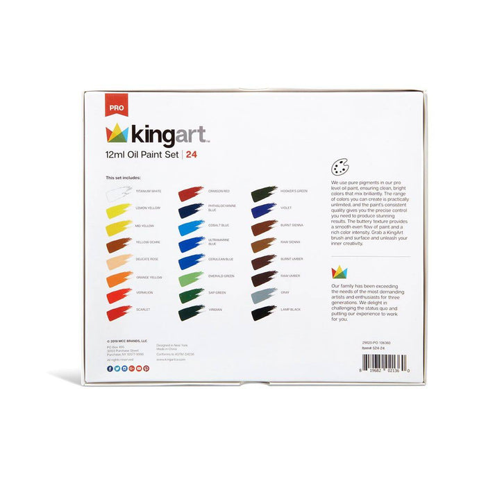 KINGART® PRO Artist Oil Paint, 12ml (.4oz),  Set of 24 Unique Colors - KINGART