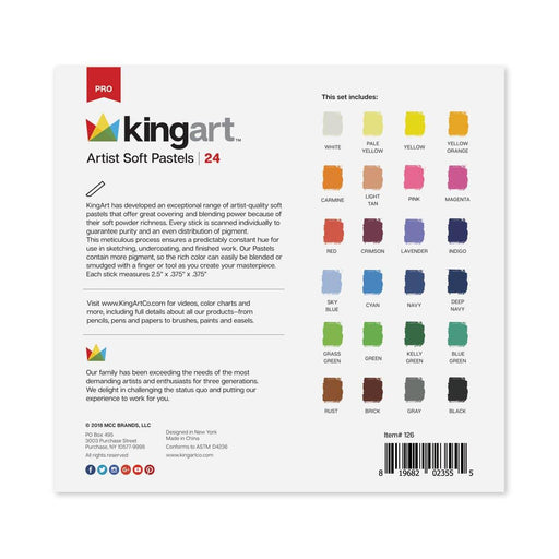 KINGART® PRO Artist Soft Pastels, Set of 24 Unique Colors - KINGART