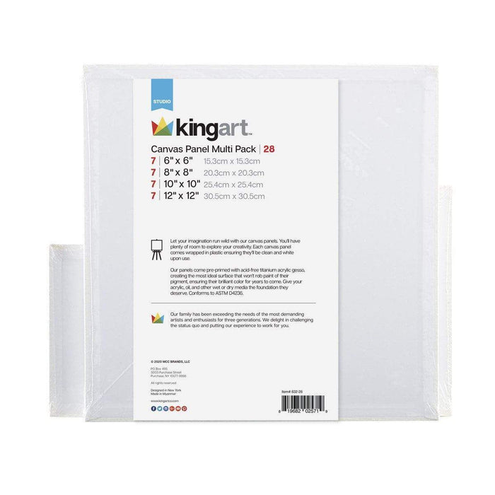 KINGART® Canvas Panels, Classic, Multiple Sizes, Set of 28 (7 ea. of 6x6, 8x8, 10x10, 12x12) - KINGART