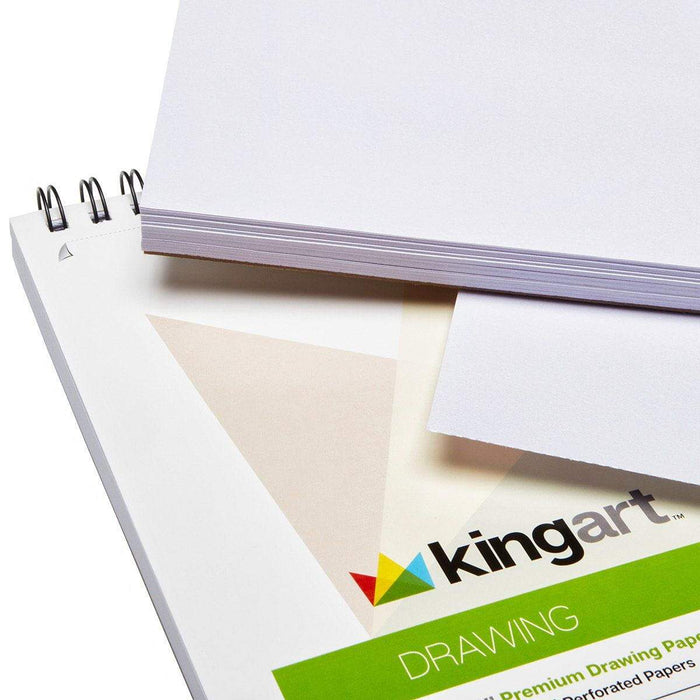 KINGART® Drawing Paper Pad, Pack of 2, 8 x 10 inches, 75 Pages Each, 70lb/110gsm, Micro-Perforated, Spiral Bound - KINGART