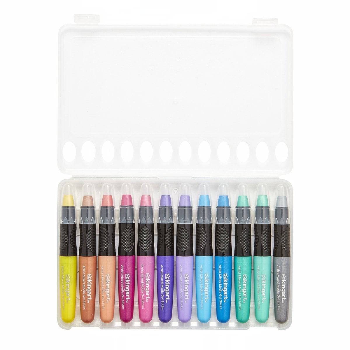KINGART® Gel Stick Artist Mixed Media Watercolor Crayons, Set of 12  Metallic Colors