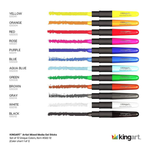 KINGART® Gel Stick Artist Mixed Media Crayons, Set of 12 Primary Colors - KINGART