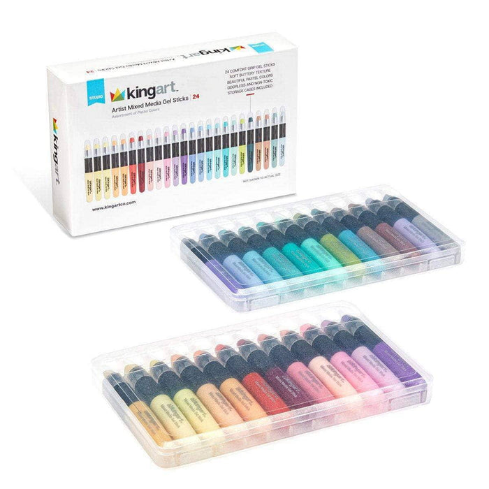 KINGART® Gel Stick Artist Mixed Media Crayons, Set of 24 Unique Pastel Colors - KINGART