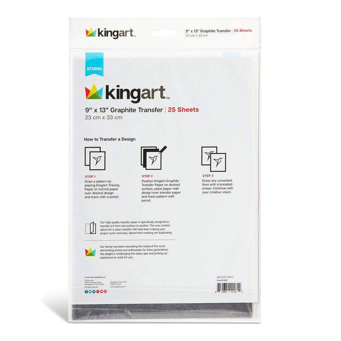 KINGART® Graphite Transfer Paper, 9" X 13", 25 Sheets, Gray Carbon Paper for Tracing and Transferring Drawings onto Wood, Paper, Canvas, Arts & Crafts Projects - KINGART