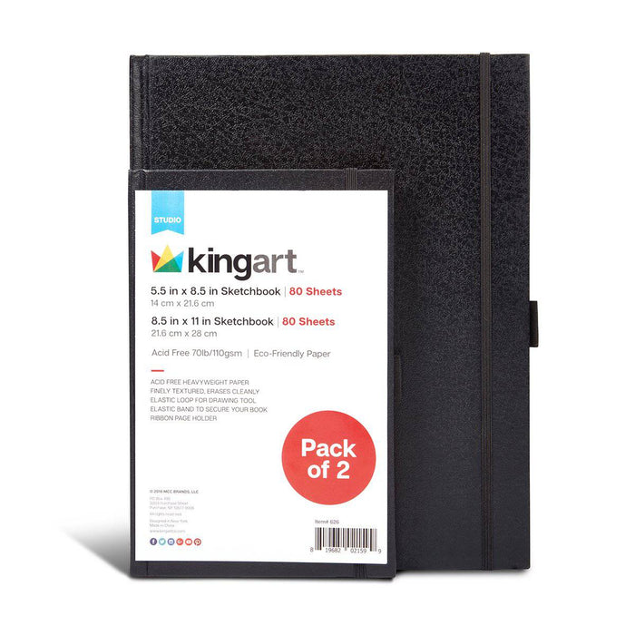 KINGART® Hardcover Sketchbook Journal 2-Pack, 5.5” x 8.5" & 8.5” x 11" (80 sheets each) - KINGART