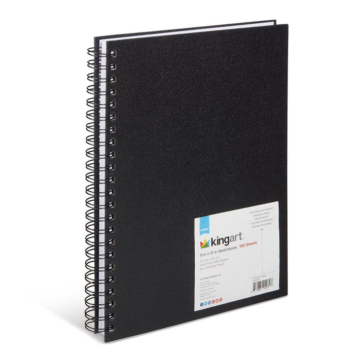 KINGART® Hardcover Spiral Sketchbook,  Acid Free, Perforated, 9” x 12” 100-Sheets 60 lb (90 gsm) - KINGART