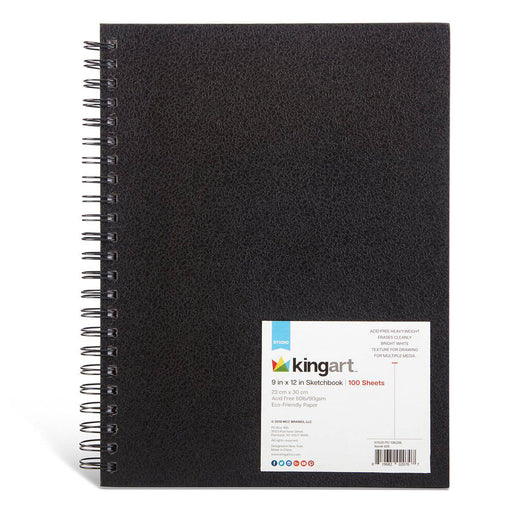 KINGART® Hardcover Spiral Sketchbook,  Acid Free, Perforated, 9” x 12” 100-Sheets 60 lb (90 gsm) - KINGART