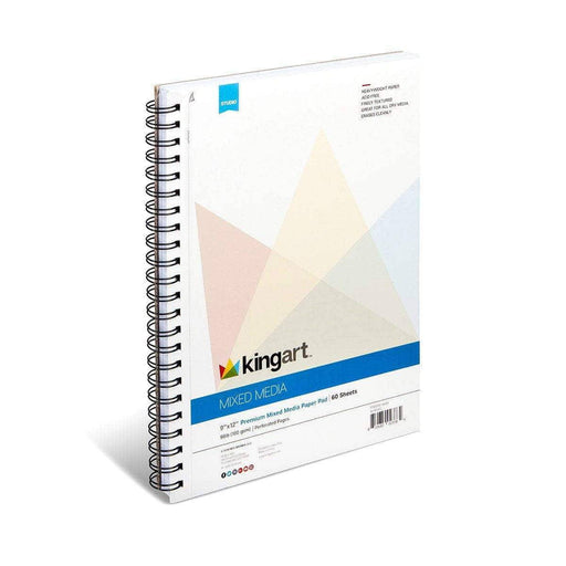 KINGART® Mixed Media Sketchbook, 9 x 12 Inches, 60-Sheet Drawing Pad, 98lb/160gsm Acid-Free Paper, Micro-Perforated, Spiral-Bound, Wet and Dry Media - KINGART