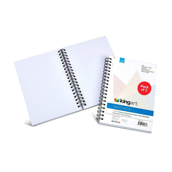 KINGART® Mixed Media Sketchbook, Pack of 2, 7 x 10 Inches, 60-Sheet Drawing Pads, 98lb/160gsm Acid-Free Paper, Micro-Perforated, Spiral-Bound, Wet and Dry Media - KINGART