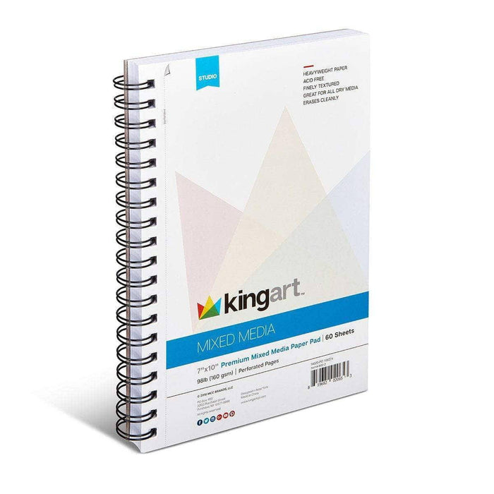 KINGART® Mixed Media Sketchbook, Pack of 2, 7 x 10 Inches, 60-Sheet Drawing Pads, 98lb/160gsm Acid-Free Paper, Micro-Perforated, Spiral-Bound, Wet and Dry Media - KINGART