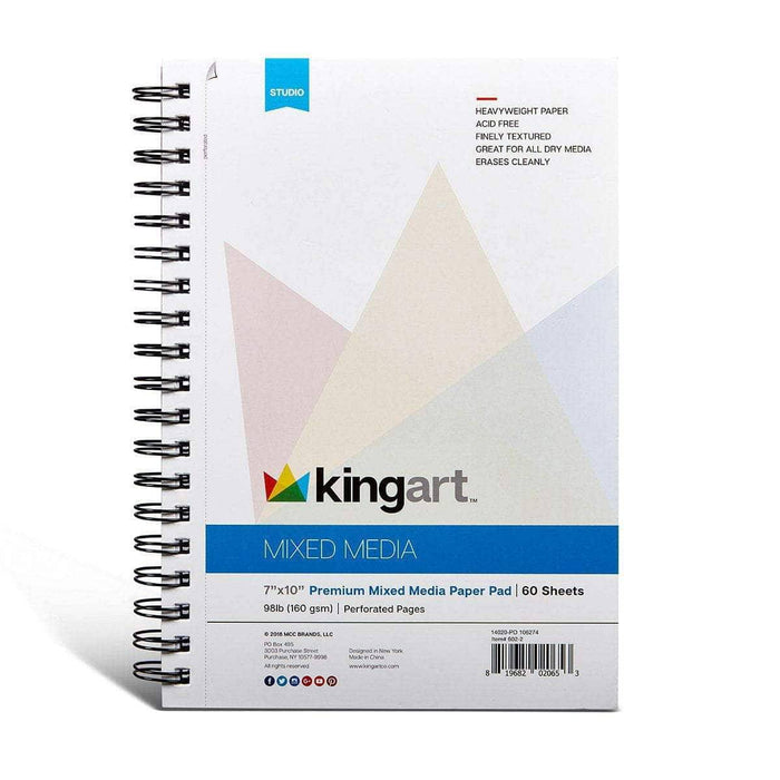 KINGART® Mixed Media Sketchbook, Pack of 2, 7 x 10 Inches, 60-Sheet Drawing Pads, 98lb/160gsm Acid-Free Paper, Micro-Perforated, Spiral-Bound, Wet and Dry Media - KINGART