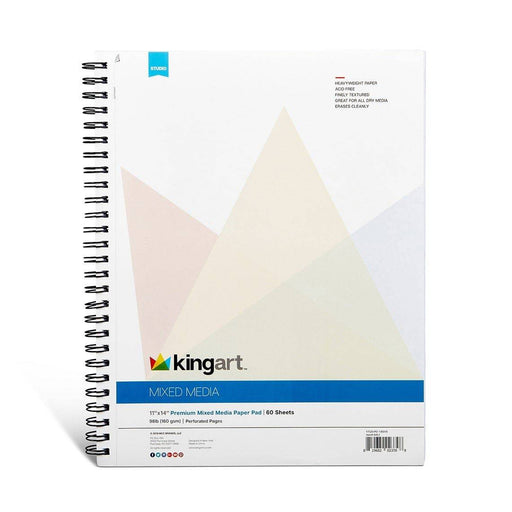 KINGART® Mixed Media Sketchbooks, 11 x 14 Inches, 60-Sheet Drawing Pad, 98lb/160gsm Acid-Free Paper, Micro-Perforated, Spiral-Bound, Wet and Dry Media - KINGART