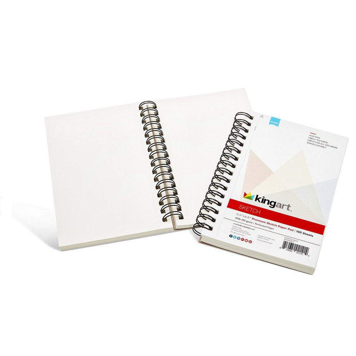 KINGART® Sketch Paper, Pack of 2, 5.5 x 8.5 Inches, 100-Sheet Pads, 60lb/90gsm, Side Spiral-Bound - KINGART