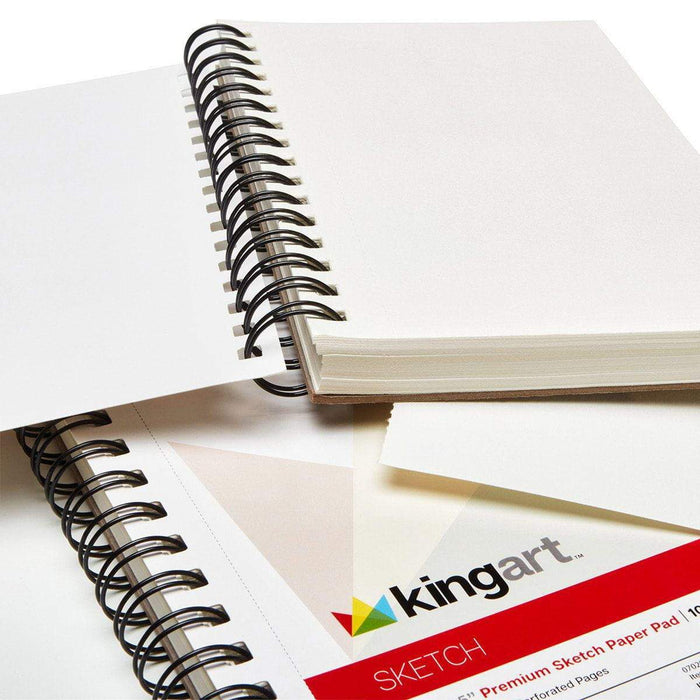 KINGART® Sketch Paper, Pack of 2, 5.5 x 8.5 Inches, 100-Sheet Pads, 60lb/90gsm, Side Spiral-Bound - KINGART