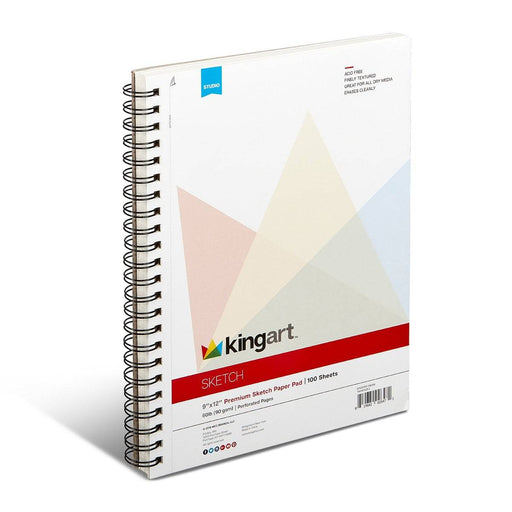 KINGART® Sketch Paper Pad, 9 x 12 Inches, 100-Sheet, 60lb/90gsm, Side Spiral-Bound - KINGART