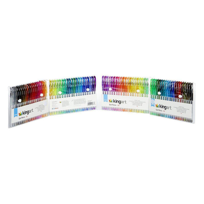 KINGART® Soft Grip Glitter Gel Pens, XL 2.5mm Ink Cartridge, Set of 80 Unique Colors - KINGART