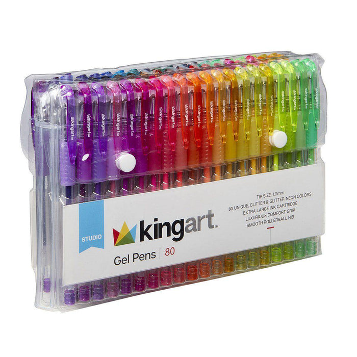 KINGART® Soft Grip Glitter Gel Pens, XL 2.5mm Ink Cartridge, Set of 80 Unique Colors - KINGART