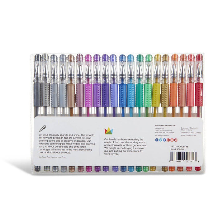 KINGART® Soft Grip Metallic Gel Pens, XL 2.5mm Ink Cartridge, Set of 20 Unique Colors - KINGART