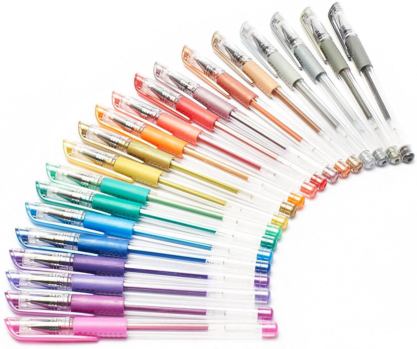 KINGART® Soft Grip Metallic Gel Pens, XL 2.5mm Ink Cartridge, Set of 20 Unique Colors - KINGART