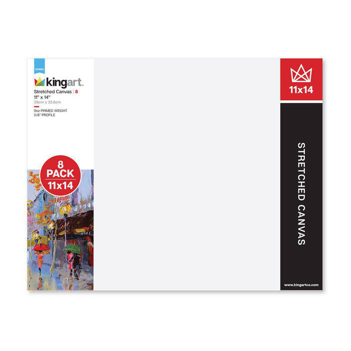 KINGART® Stretched White Canvas 11" x 14", 100% Cotton, Gesso-Primed, 8-Pack - KINGART