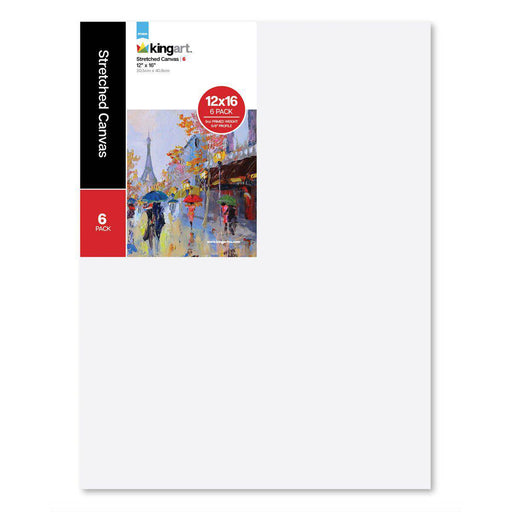 KINGART® Stretched White Canvas 12" x 16", 100% Cotton, Gesso-Primed, 6-Pack - KINGART