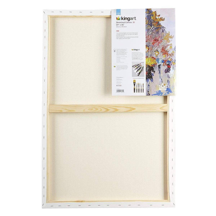 KINGART® Stretched White Canvas 24" x 36", 100% Cotton, Gesso-Primed, 2-Pack - KINGART