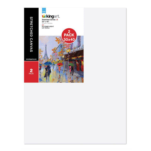 KINGART® Stretched White Canvas 30" x 40", 100% Cotton, Gesso-Primed, 2-Pack - KINGART