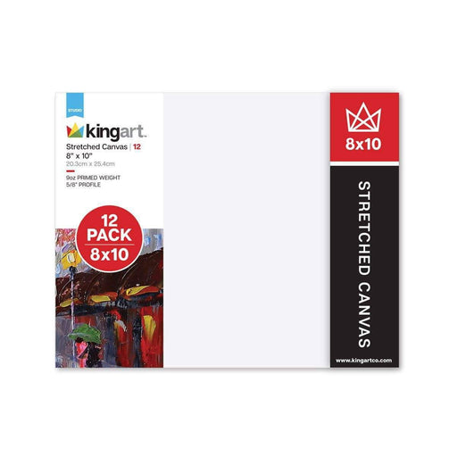 KINGART® Stretched White Canvas 8" x 10", 100% Cotton, Gesso-Primed, 12-Pack - KINGART