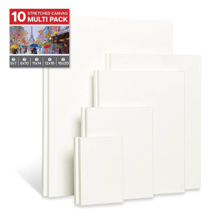 KINGART® Stretched White Canvas Multipack, 10-Pack (2 ea. 5x7, 8x10, 11x14, 12x16, 16x20) - KINGART