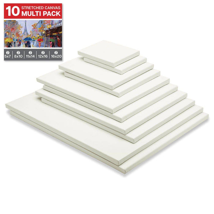 KINGART® Stretched White Canvas Multipack, 10-Pack (2 ea. 5x7, 8x10, 11x14, 12x16, 16x20) - KINGART