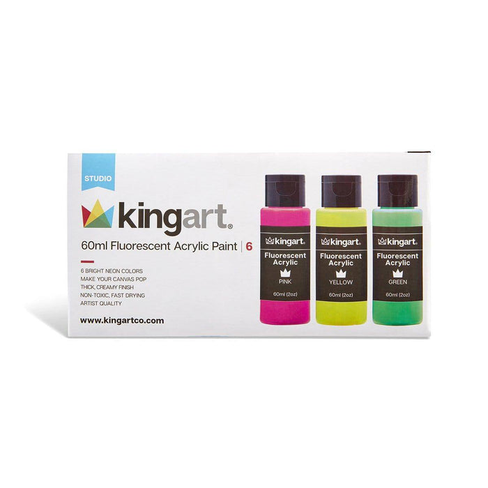 KINGART® Studio Acrylic Craft Paint, 60ml Bottle, Set of 6 Fluorescent Colors - KINGART