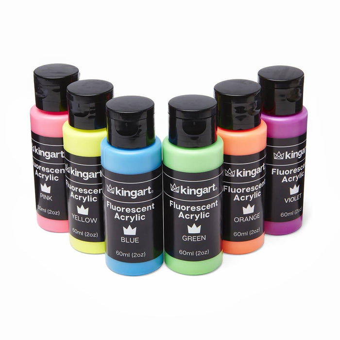 KINGART® Studio Acrylic Craft Paint, 60ml Bottle, Set of 6 Fluorescent Colors - KINGART