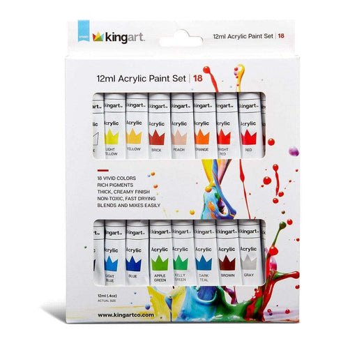 KINGART® Studio Acrylic Paint, 12ml (.4oz), Set of 18 Colors - KINGART