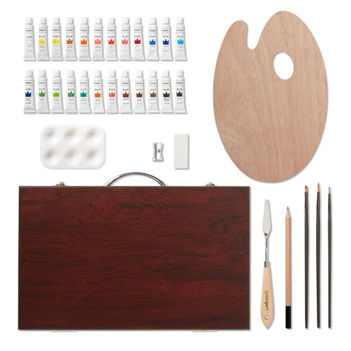 KINGART® Studio Acrylic Painting Set, Espresso Wood Case, Set of 34 Unique Pieces - KINGART