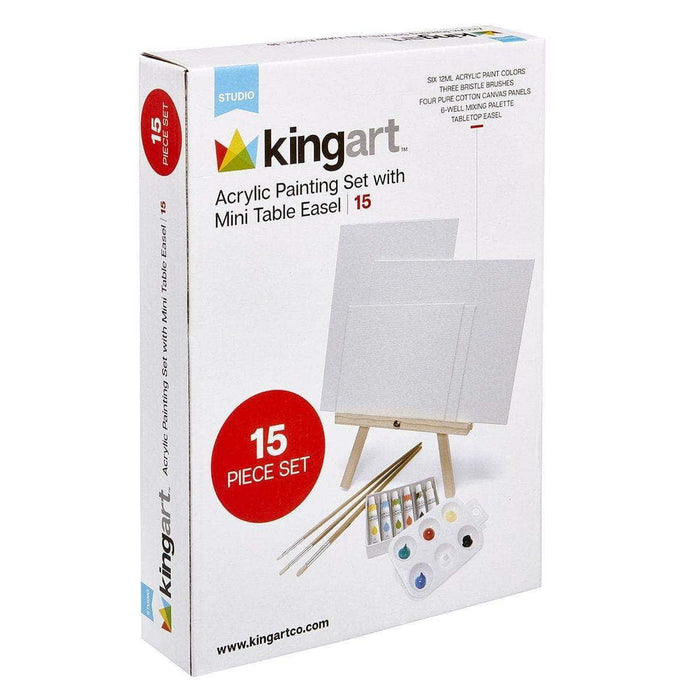 KINGART® Studio Acrylic Painting Set with Mini Easel, 15 Piece Set - KINGART